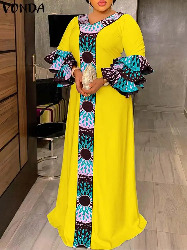 2023 Summer Dress VONDA Sexy 3/4 Sleeve V-Neck Party Sundress Casual Printed Patchwork Loose Ruffled Robe Femme
2023 Summer Dress VONDA Sexy 3/4 Sleeve V-Neck Party Sundress Casual Printed Patchwork Loose Ruffled Robe Femme