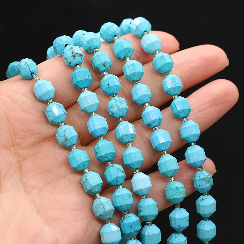 

Natural Blue Turquoise Beads Roundle Faceted Loose Spacer Beads For Jewelry Making DIY Bracelet Necklace Strands 8mm