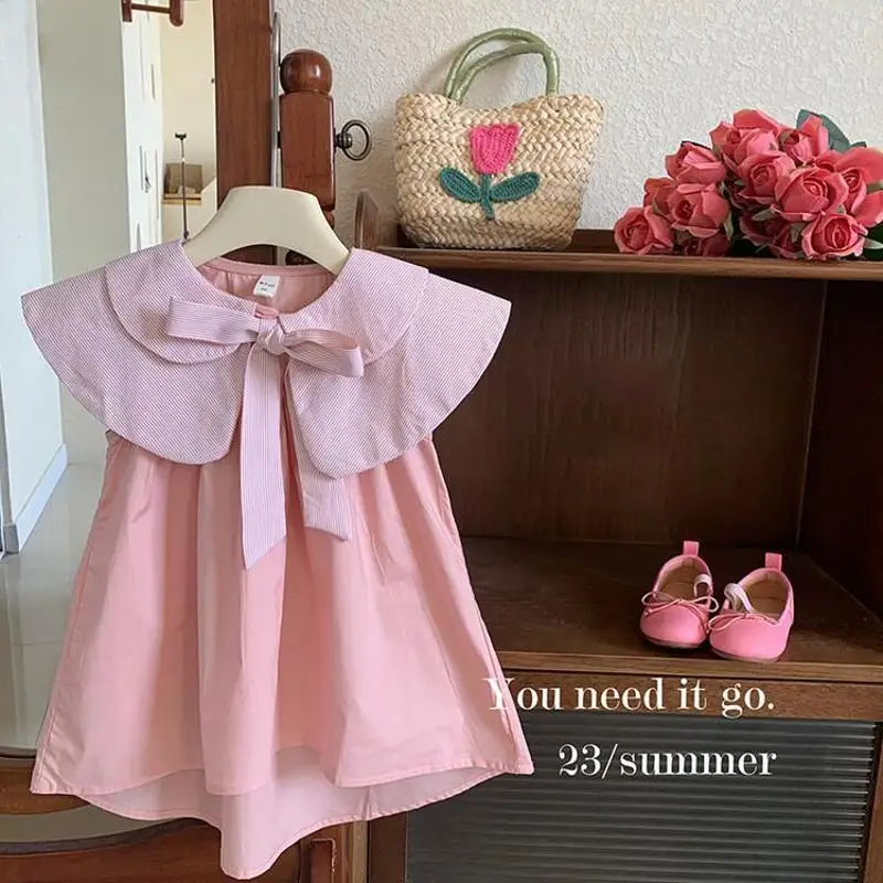 Summer Sleeveless Pink Dresses for Girls Cute Solid Cotton Peter Pan Collar Kids Dress
Summer Sleeveless Pink Dresses for Girls Cute Solid Cotton Peter Pan Collar Kids Dress