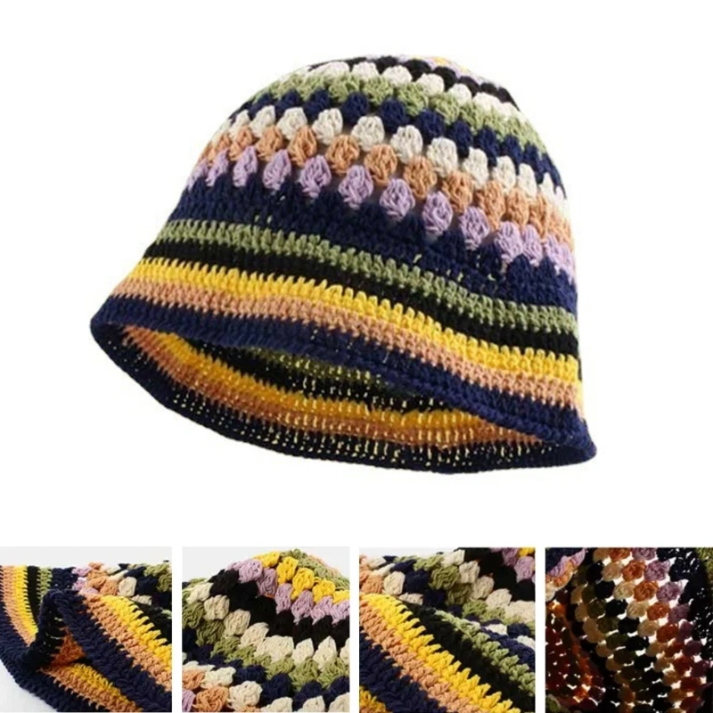 

Crochet Bucket Hat Crochet Fisherman Hat Striped Knit Hat Knit Bucket Hat Colorful Basin Hat Cloches Hat Bucket Cap