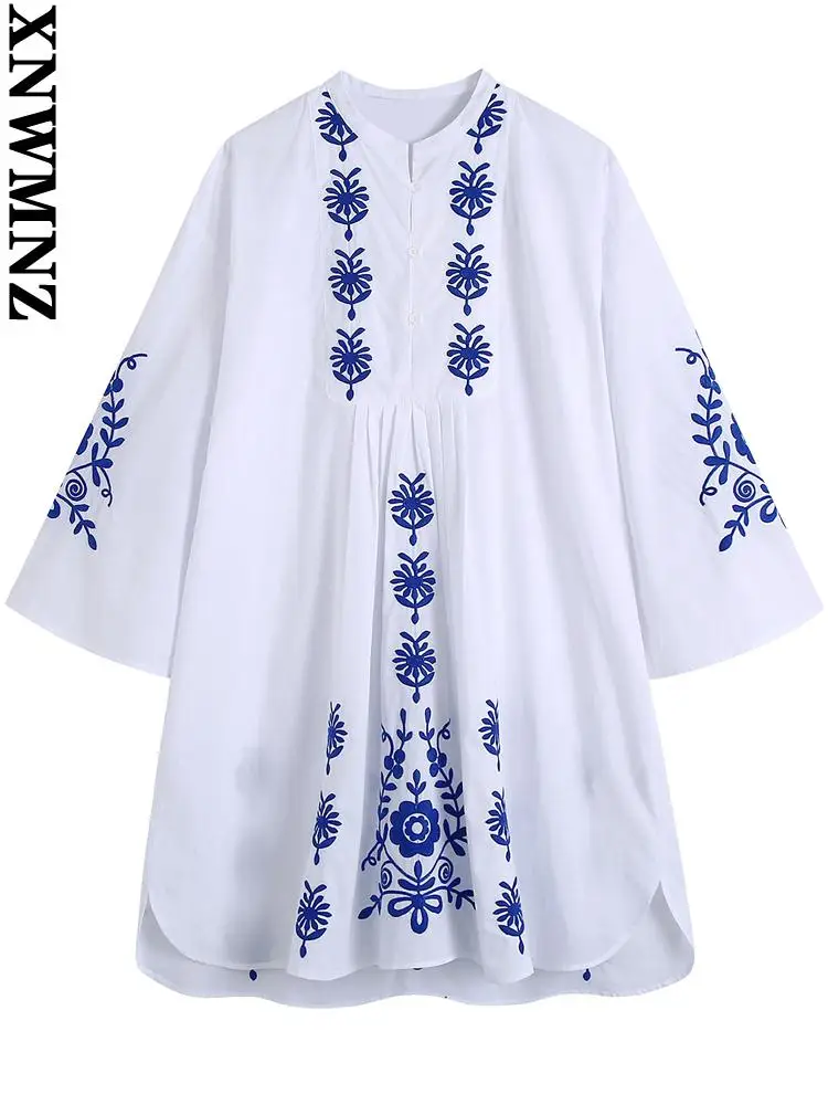 XNWMNZ elegant Women fashion floral embroidered pleats mini dress vintage three quarter sleeve female dresses vestidos
XNWMNZ elegant Women fashion floral embroidered pleats mini dress vintage three quarter sleeve female dresses vestidos