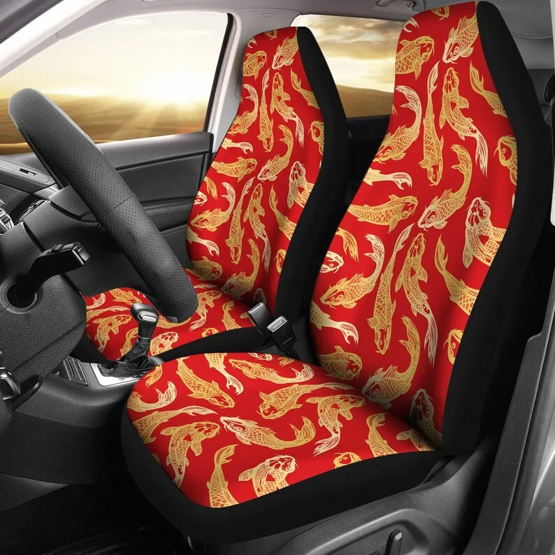 Red Gold Fish Oriental Asian Car Seat Covers Pair, 2 Front Seat Covers, Car Seat Protector, Car Accessories 
Red Gold Fish Oriental Asian Car Seat Covers Pair, 2 Front Seat Covers, Car Seat Protector, Car Accessories