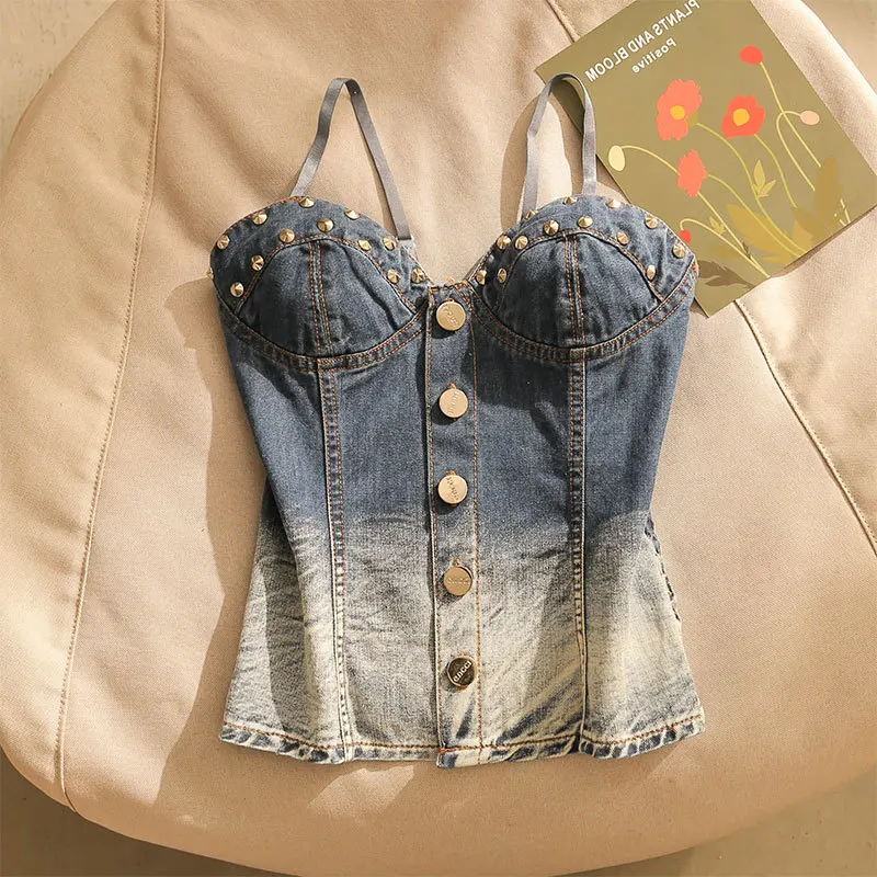 Summer New Nightclub Women's Slim Fit Sexy Denim Bottom Shirt Tight Top with Suspended Tank Top
Summer New Nightclub Women's Slim Fit Sexy Denim Bottom Shirt Tight Top with Suspended Tank Top