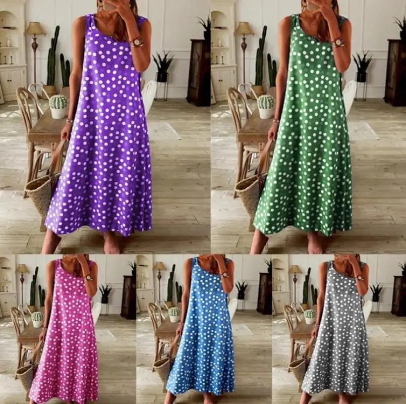 Summer Commuting Polka Dot Printed Drawstring Sleeveless Round Neck Pullover A-Line Loose Fitting Long Beach Women's Dress
Summer Commuting Polka Dot Printed Drawstring Sleeveless Round Neck Pullover A-Line Loose Fitting Long Beach Women's Dress