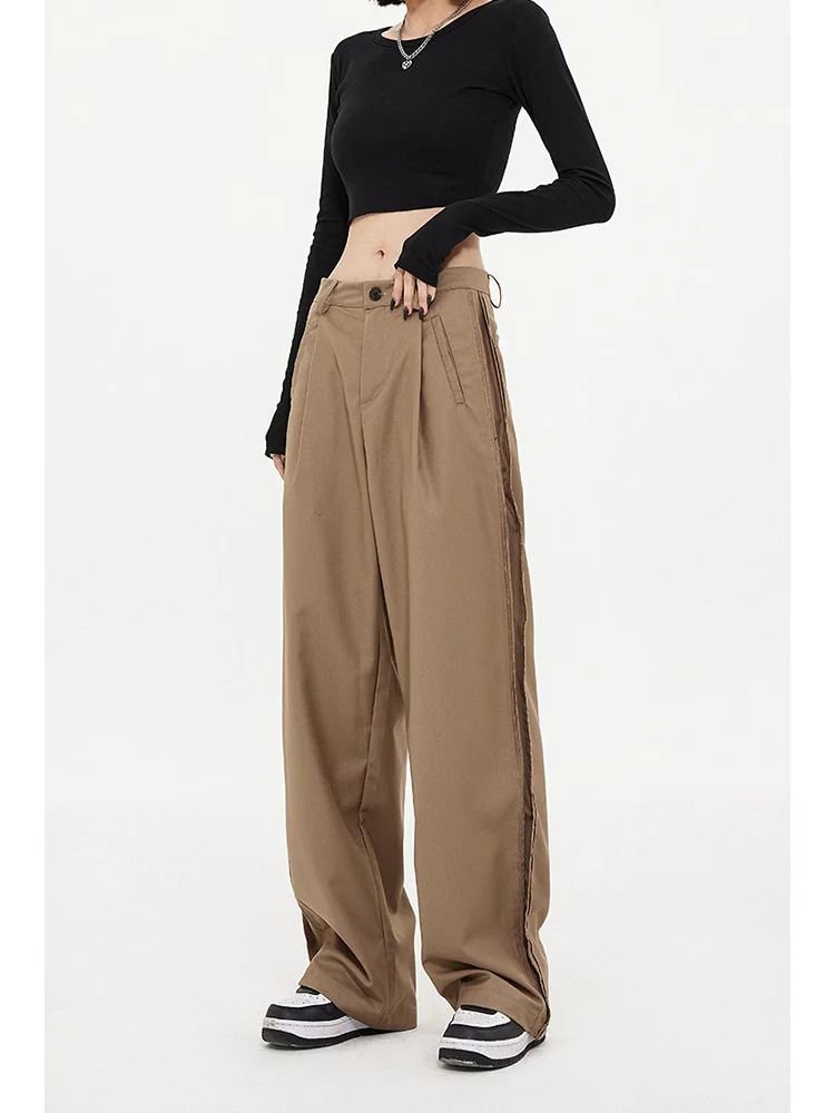 

2023 Autumn New Women Chic High Waist Wide Leg Pants Solid Color Straight Cylinder Mopping Harajuku Design Casual Trousers Baggy