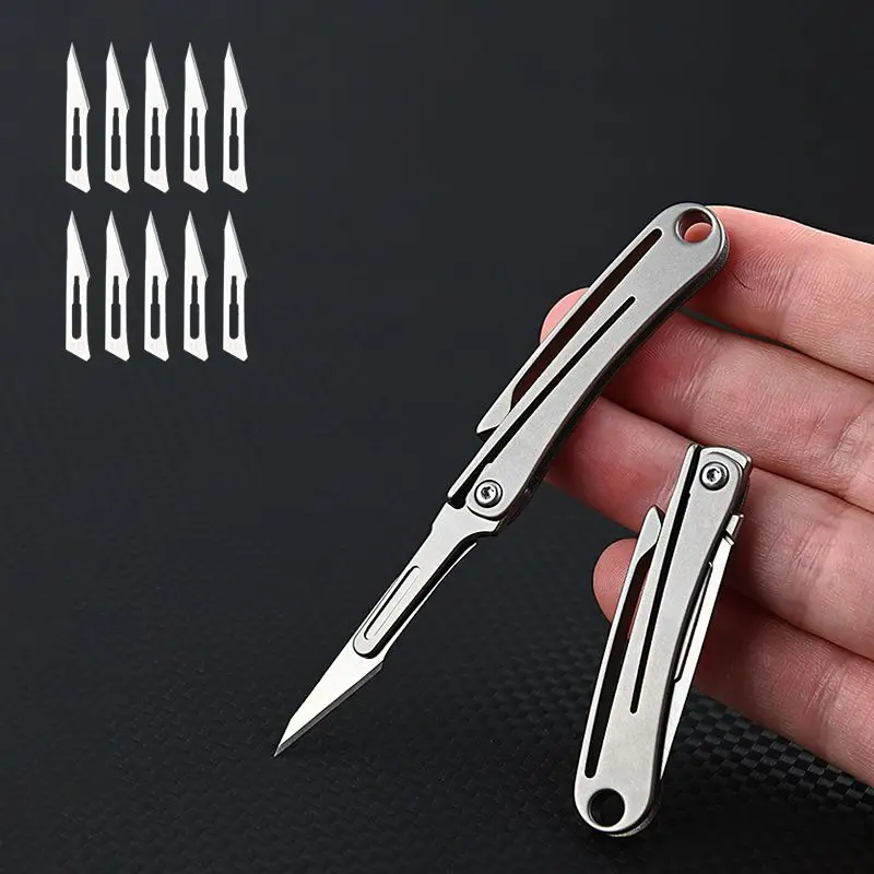 Titanium Alloy Mini Knife Pocket Knife With 10pcs Replacement Blades Portable Camping Survival Multitool Keychain Unboxing EDC
Titanium Alloy Mini Knife Pocket Knife With 10pcs Replacement Blades Portable Camping Survival Multitool Keychain Unboxing EDC