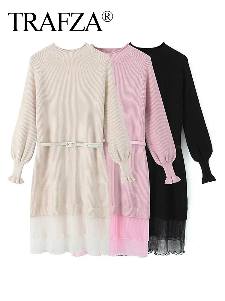 TRAF ZA Woman Elegant Solid Color Knit Belt Drape Decorate Dress Women Fashion Warm Loose Pullover O Neck Long Sleeve Dress
TRAF ZA Woman Elegant Solid Color Knit Belt Drape Decorate Dress Women Fashion Warm Loose Pullover O Neck Long Sleeve Dress