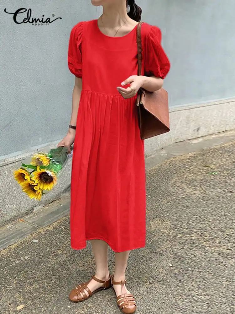 2023 Casual Loose O-neck Party Vestido Women Midi Dress Summer Elegant Puff Short Sleeve Sundress Pleated High Waist Robe
2023 Casual Loose O-neck Party Vestido Women Midi Dress Summer Elegant Puff Short Sleeve Sundress Pleated High Waist Robe