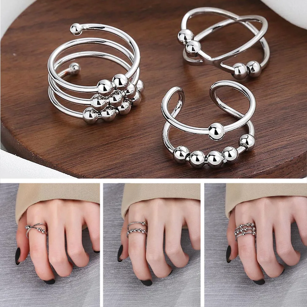 Anti Anxiety Ring With Beads, Fidget Peace Rings Double Hollow Line Rotation Spinner Kunckle Ring For Women Men Stress Relieving 
Anti Anxiety Ring With Beads, Fidget Peace Rings Double Hollow Line Rotation Spinner Kunckle Ring For Women Men Stress Relieving
