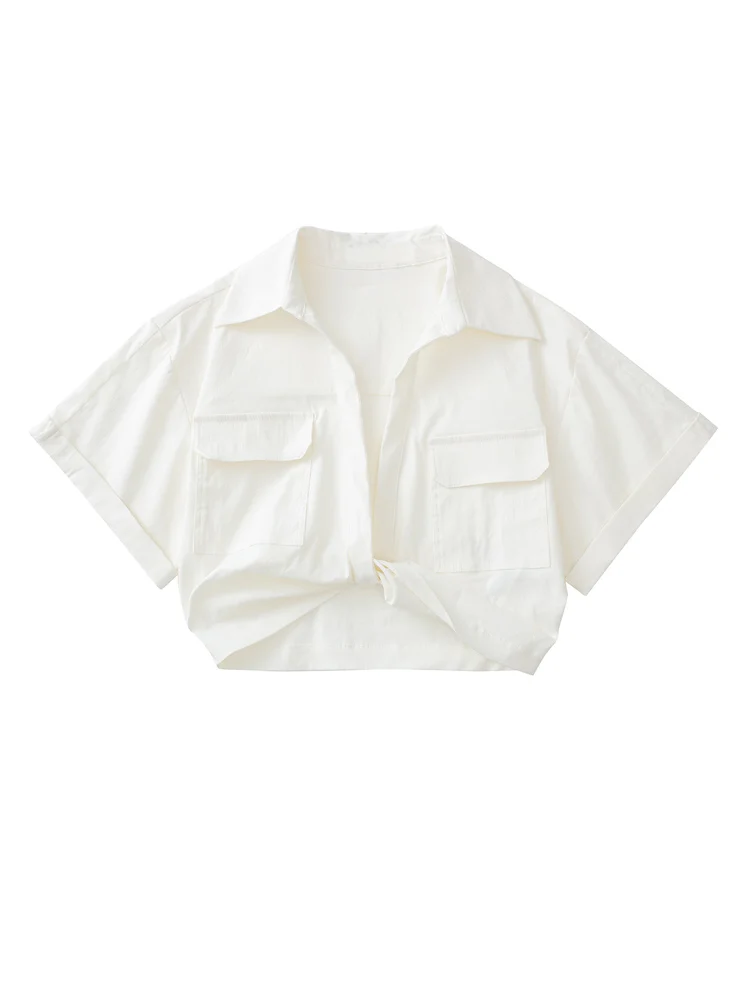 2022 Summer Womens Bluouses Shirts Tops Casual Solid Short V-Neck Pockets Female Fashion Street Linen Top Blusas Clothes
2022 Summer Womens Bluouses Shirts Tops Casual Solid Short V-Neck Pockets Female Fashion Street Linen Top Blusas Clothes