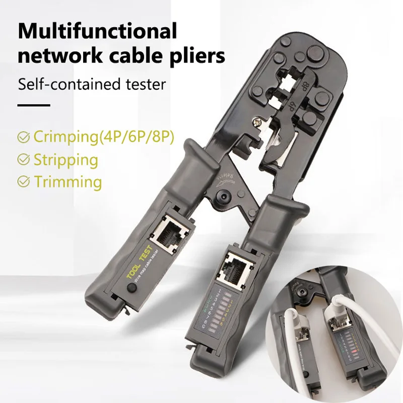 

2 In 1 Multifunctional Network Cable Pliers W/ Tester 4P 8P 6P RJ45 RJ12 RJ11 Crimping Stripping Wire Tool Network Cable Cutter