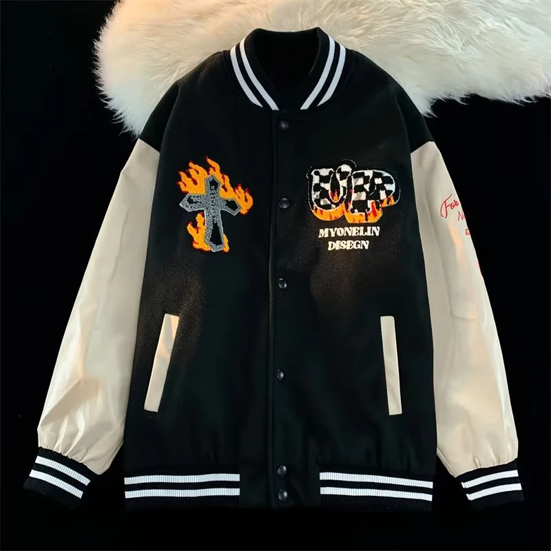 Men Women Clothes Cross Fire Embroidered Jacket High Quality Wool Leather Sleeve Stitching Baseball Uniform Coats
Men Women Clothes Cross Fire Embroidered Jacket High Quality Wool Leather Sleeve Stitching Baseball Uniform Coats