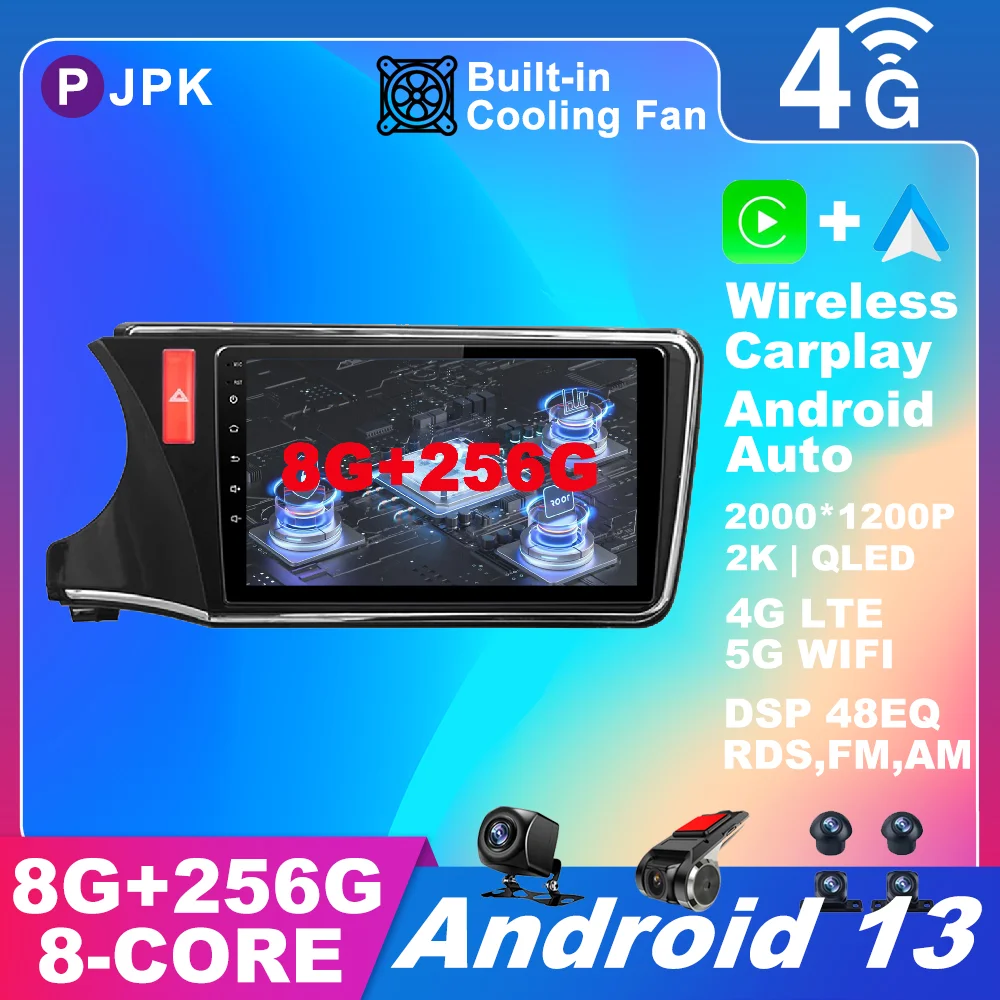 

10.1 Inch Android 13 For Honda CITY 2014 - 2018 Car Radio QLED BT AHD Video WIFI No 2din ADAS RDS Multimedia DSP Stereo 4G LTE
