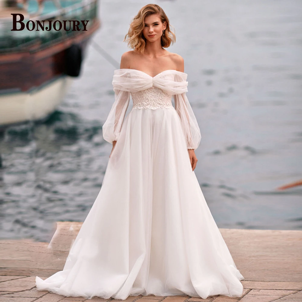 BONJOURY Off The Shoulder Wedding Dresses For Women 2022 Bride Long Puff Sleeve Lace Appliques Customised Robe De Mariée
BONJOURY Off The Shoulder Wedding Dresses For Women 2022 Bride Long Puff Sleeve Lace Appliques Customised Robe De Mariée