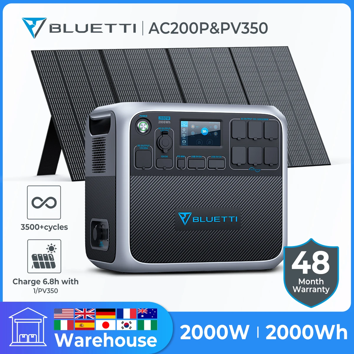 BLUETTI AC200P+PV350 2000Wh Solar Generator 2000W Power Station 350W Solar Panel Solar Powered Home Backup Road Trip Off Grid
BLUETTI AC200P+PV350 2000Wh Solar Generator 2000W Power Station 350W Solar Panel Solar Powered Home Backup Road Trip Off Grid