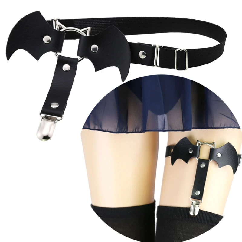 

Leather Garters for thigh High Socks Bat-Shaped Thigh Ring Goth Leather Garter Belt Stocking Suspender Belt