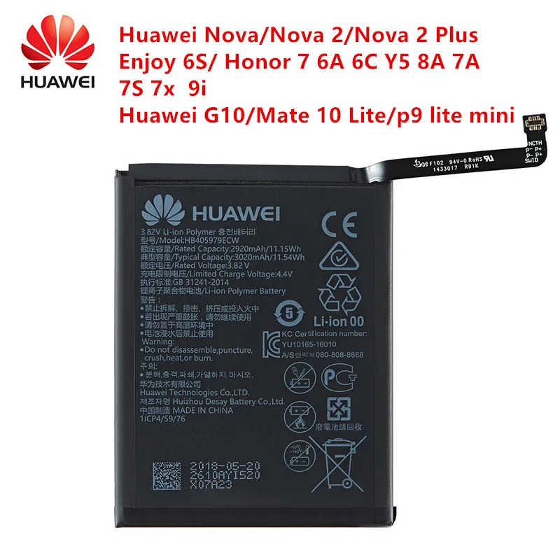 100% Оригинальный аккумулятор Hua Wei для Huawei Nova/Nova 2/Nova 2 Plus Enjoy 6S/ Honor 7 G10/Mate 10 Lite/p9 lite