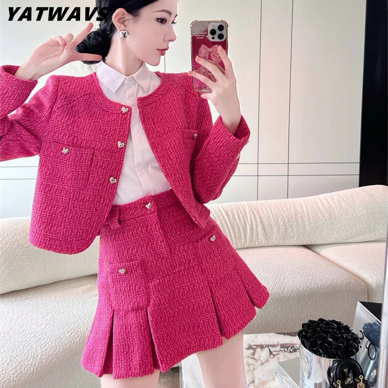 Vintage Red Tweed Two Piece Set Women Autumn Sweet Long Sleeve Short Jacket Coat & High Waist Pleated Mini Skirt Female Suits
Vintage Red Tweed Two Piece Set Women Autumn Sweet Long Sleeve Short Jacket Coat & High Waist Pleated Mini Skirt Female Suits