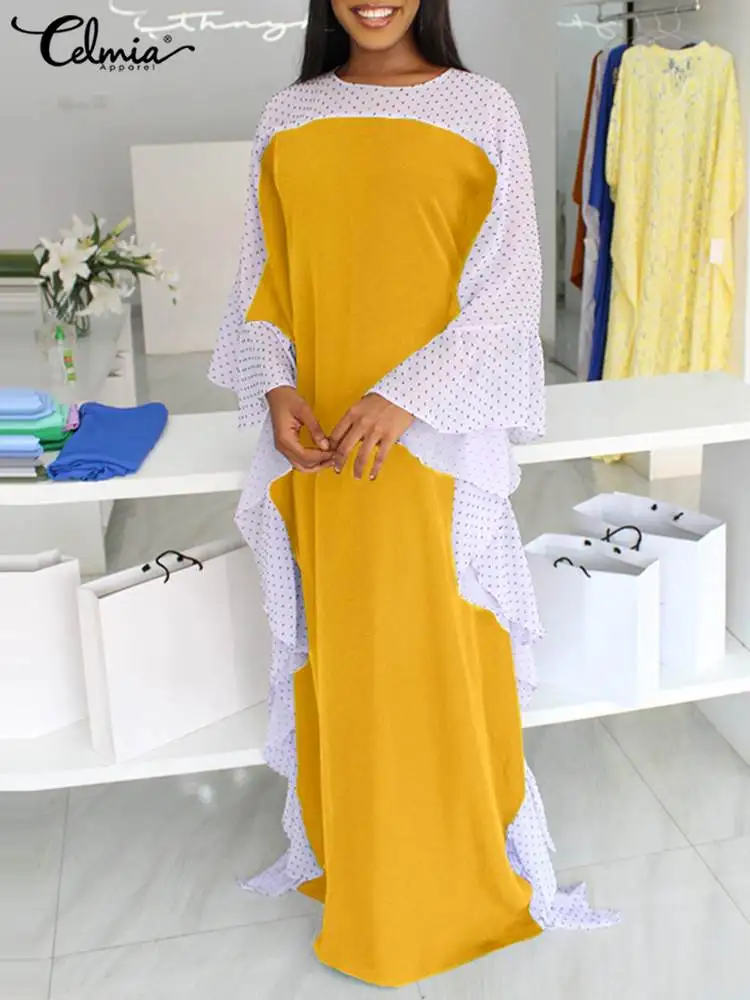 Celmia Women 2022 Vintage Robes Stitching Hem Casual Polka Dot Patchwork Loose Maxi Dress Bat Sleeve O-neck Long Vestidos
Celmia Women 2022 Vintage Robes Stitching Hem Casual Polka Dot Patchwork Loose Maxi Dress Bat Sleeve O-neck Long Vestidos