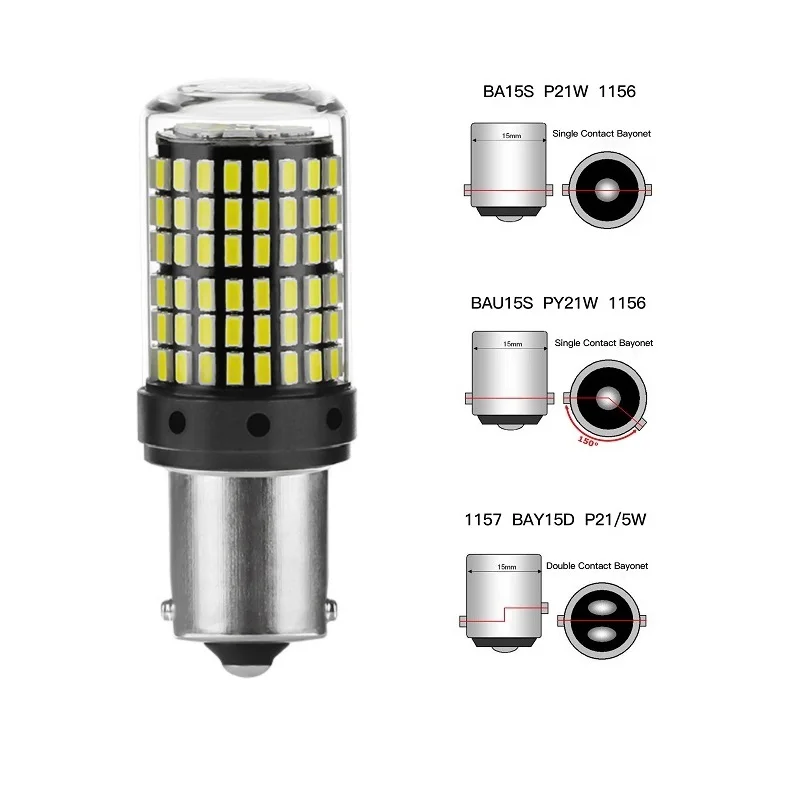 

1PCS 1156 BA15S P21W BAU15S PY21W 7440 W21W P21/5W 1157 BAY15D 7443 3157 LED Bulbs 144smd CanBus Lamp Reverse Turn Signal Light