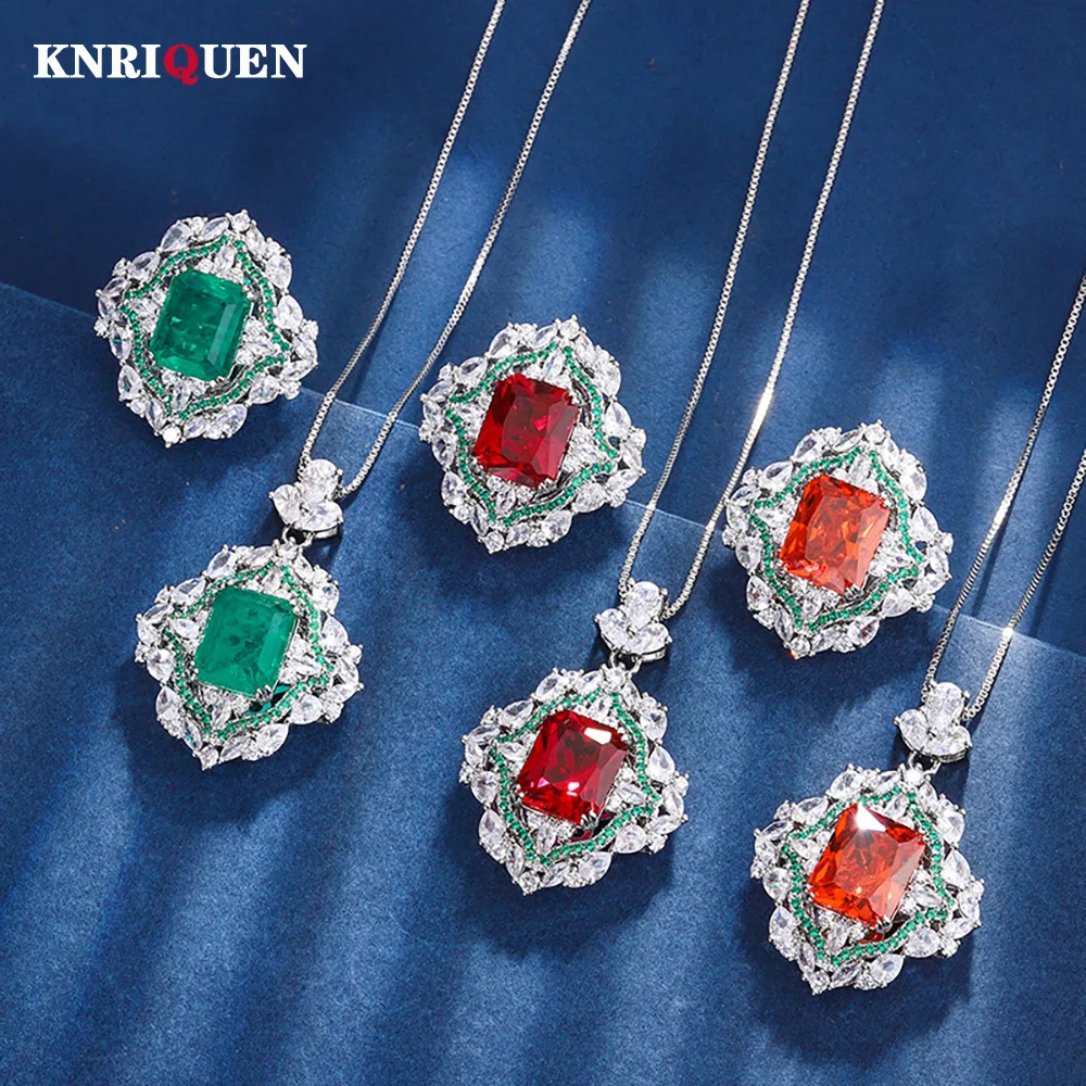 Charms 10*12mm Emerald Ruby Gemstone Pendant Necklace Ring Jewelry Sets for Women Lab Diamond Wedding Party Jewel Gift Wholesale
Charms 10*12mm Emerald Ruby Gemstone Pendant Necklace Ring Jewelry Sets for Women Lab Diamond Wedding Party Jewel Gift Wholesale