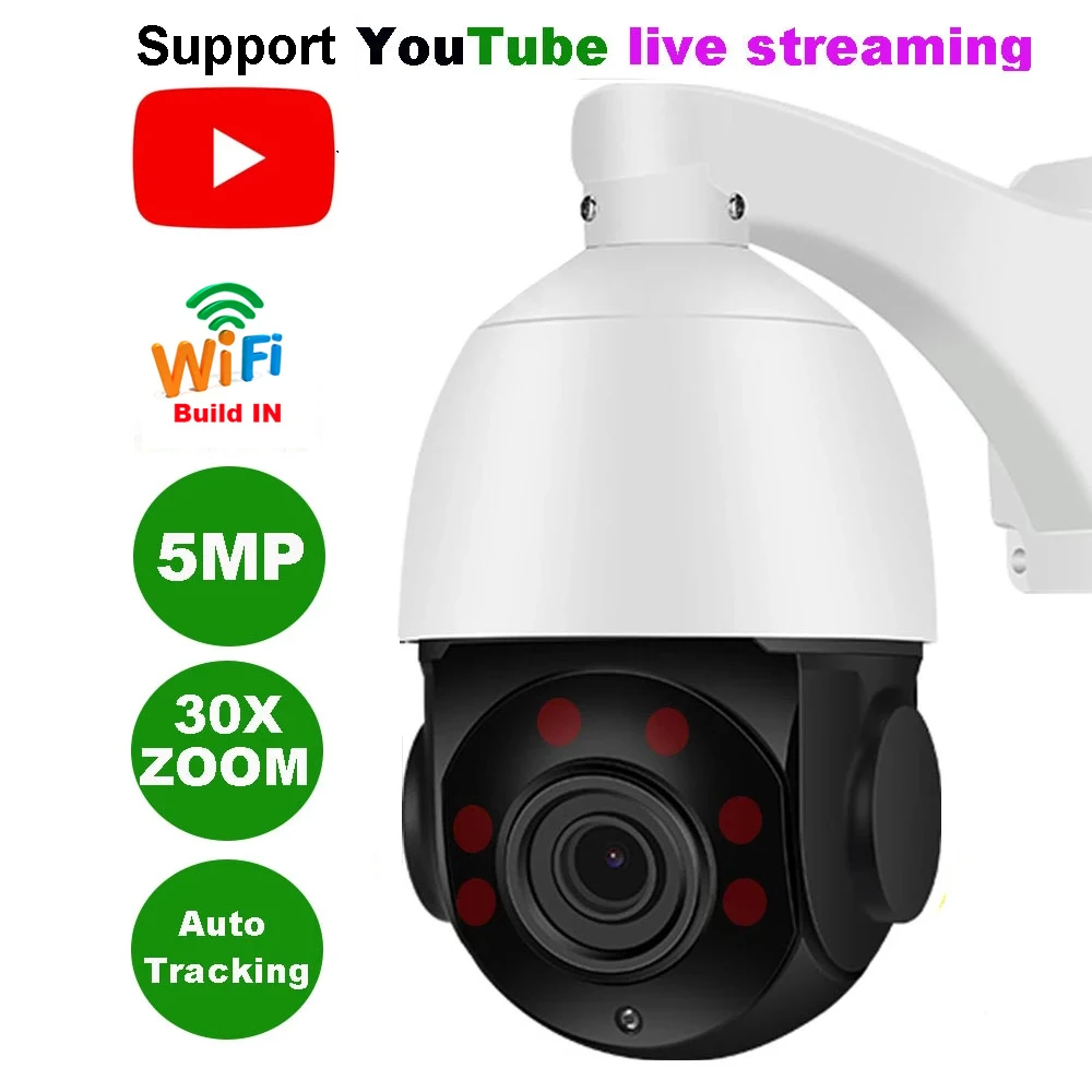 5MP 30X Zoom Mini PTZ Wifi Camera H.265+ Auto Tracking YouTube Live Streaming AI Human Detection ONVIF Wireless IP Camera
5MP 30X Zoom Mini PTZ Wifi Camera H.265+ Auto Tracking YouTube Live Streaming AI Human Detection ONVIF Wireless IP Camera
