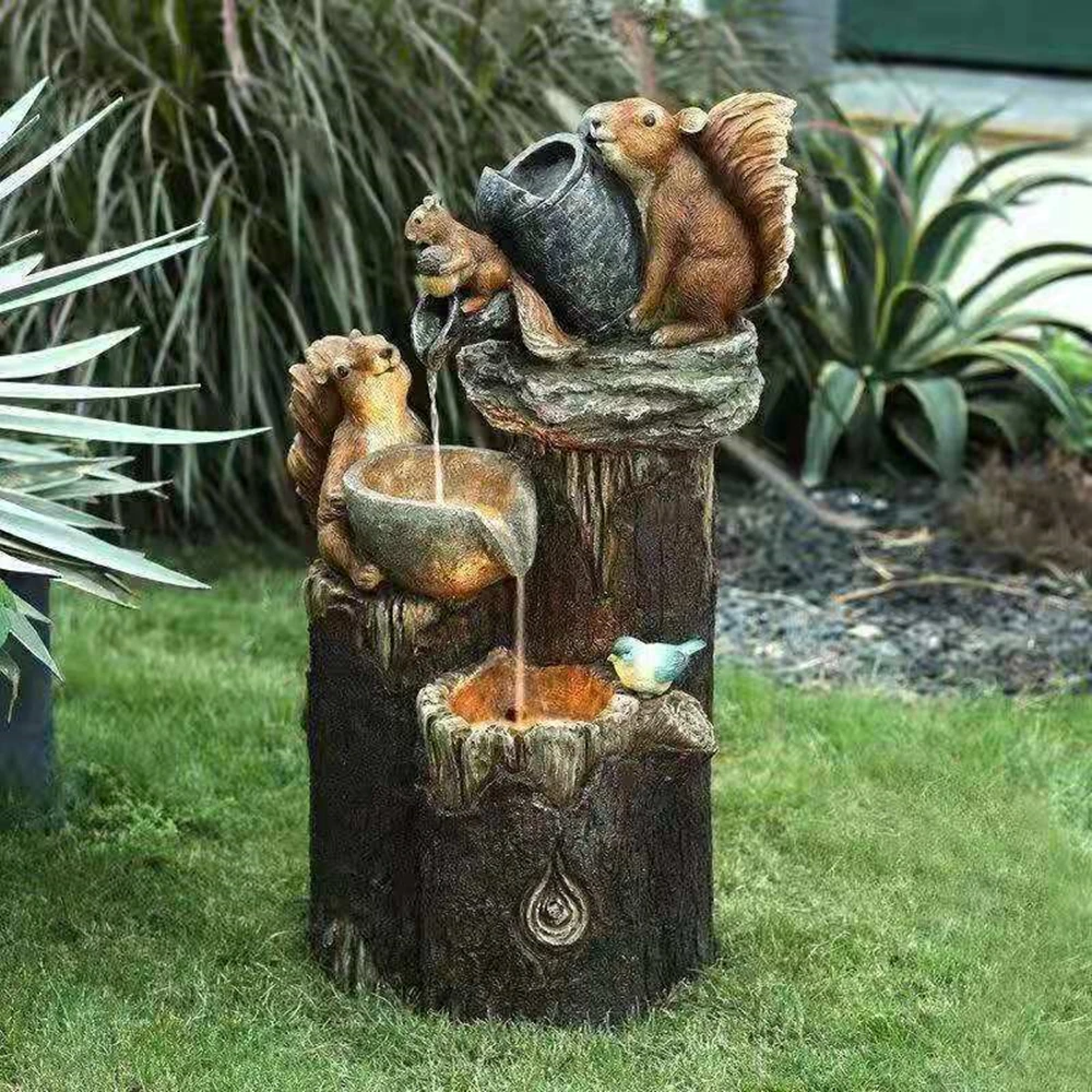 

Resin squirrel Family Patio Fountain Garden Decoration Outdoor Landscape Garden Design