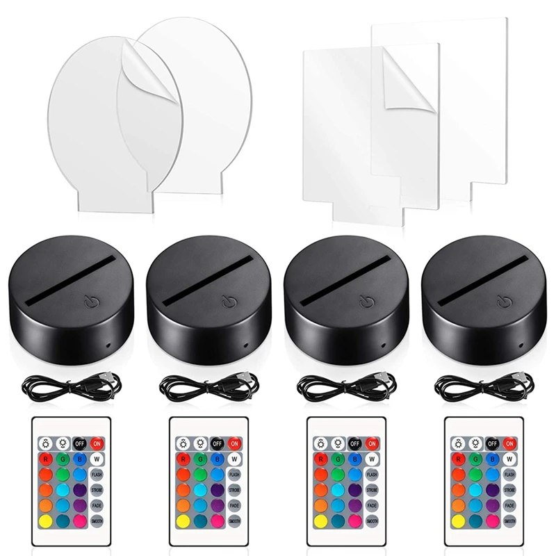 4 Pieces Clear Acrylic Sheets and 4 Pieces 3D Night LED Light Lamp Base for Restaurant Room Shop Bar Cafe (Black Base)
4 Pieces Clear Acrylic Sheets and 4 Pieces 3D Night LED Light Lamp Base for Restaurant Room Shop Bar Cafe (Black Base)