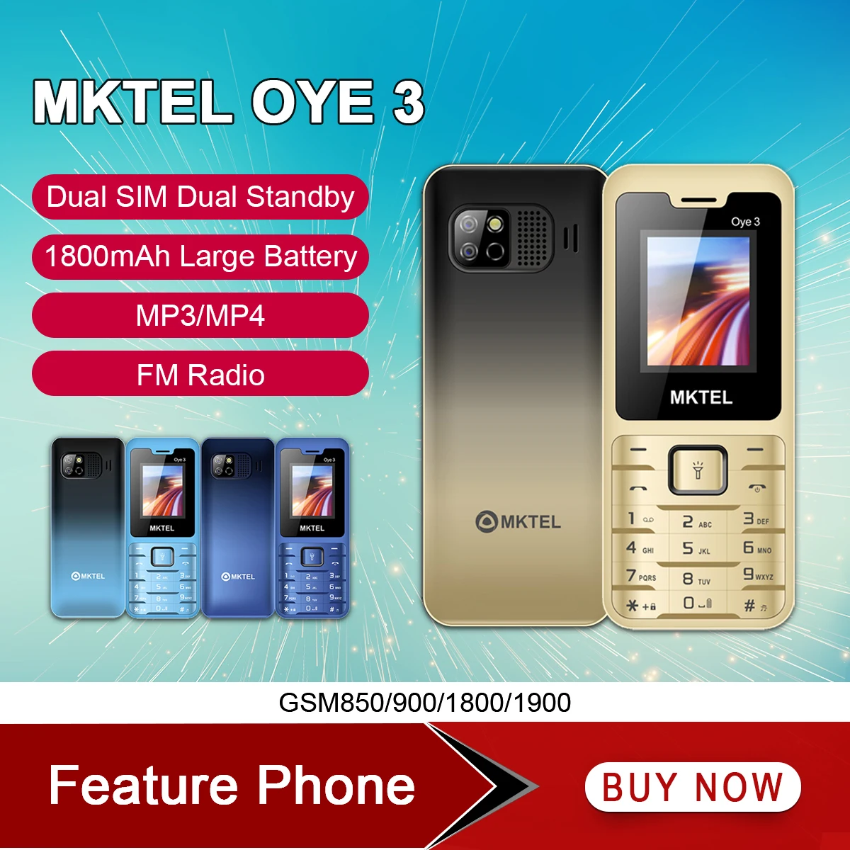 MKTEL OYE 3 Feature Phone 1.77inch Display 1800mAh Dual SIM Dual Standby MP3 MP4 FM Radio with Strong Torch Senior Phone
MKTEL OYE 3 Feature Phone 1.77inch Display 1800mAh Dual SIM Dual Standby MP3 MP4 FM Radio with Strong Torch Senior Phone