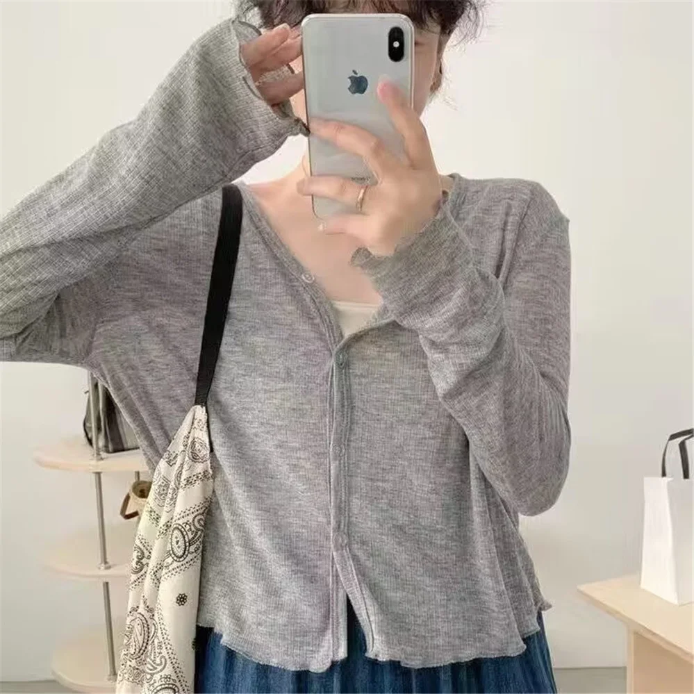 Кардиганы женские облегающие однотонные универсальные для отдыха Весенние солнцезащитные шикарные Базовые Женские Модные дышащие винтажные вязаные в Корейском стиле 
Кардиганы женские облегающие однотонные универсальные для отдыха Весенние солнцезащитные шикарные Базовые Женские Модные дышащие винтажные вязаные в Корейском стиле