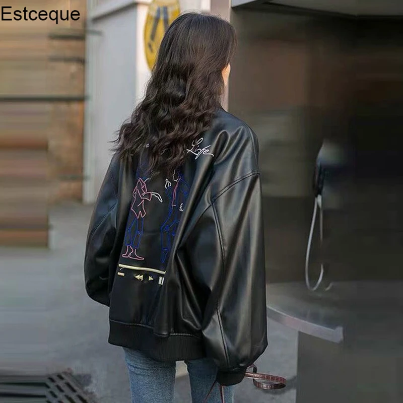 2022 New Black Print Leather Jacket Women Korean Loose Single Breasted Ladies Short PU Jacket Spring/Summer Women Biker Jacket 
2022 New Black Print Leather Jacket Women Korean Loose Single Breasted Ladies Short PU Jacket Spring/Summer Women Biker Jacket