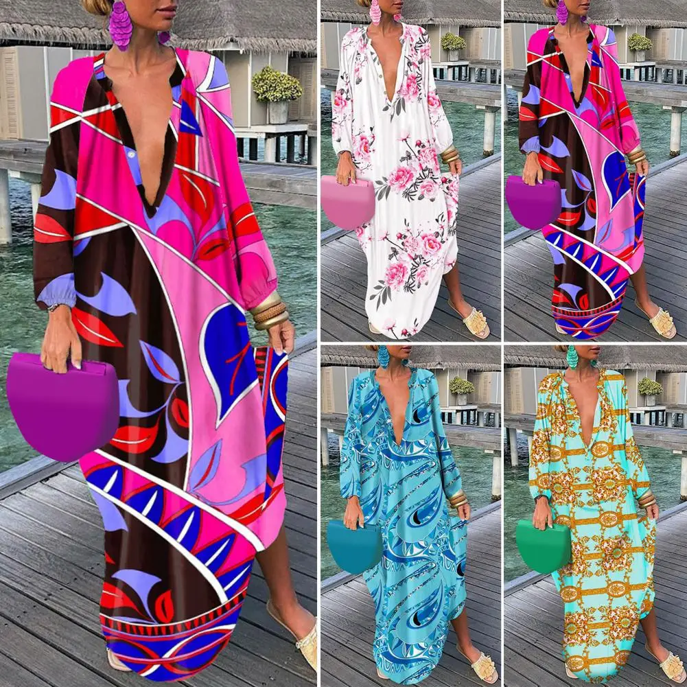 Women Summer Sexy Deep V Neck Long Sleeve Irregular Large Hem Boho Print Dress Retro Loose Pullover Female Vintage Maxi Dress
Women Summer Sexy Deep V Neck Long Sleeve Irregular Large Hem Boho Print Dress Retro Loose Pullover Female Vintage Maxi Dress