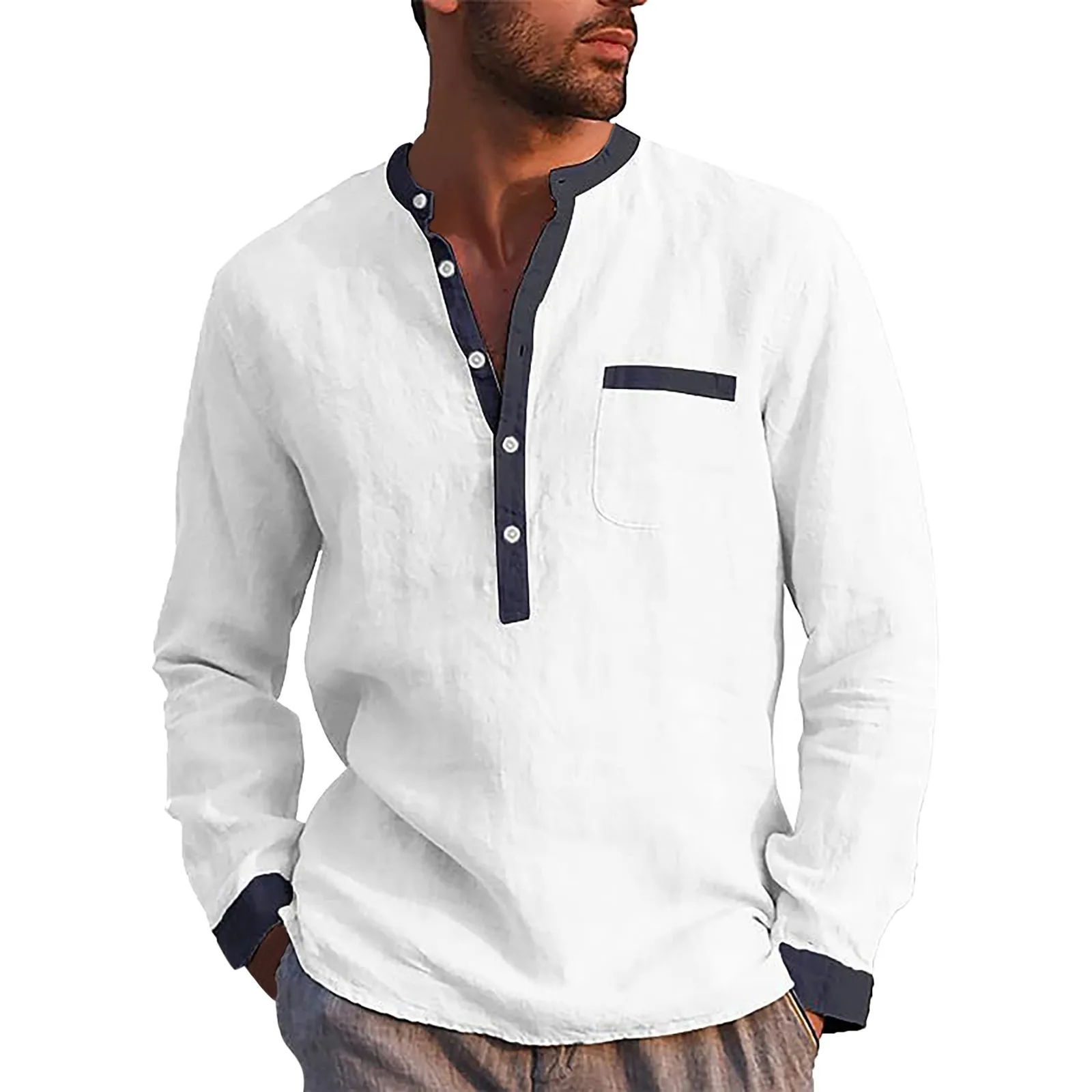 Mens Fashion Casual Simple Comfortable Solid Color Collar Shirt Top handsome Vintage male t-shirts
Mens Fashion Casual Simple Comfortable Solid Color Collar Shirt Top handsome Vintage male t-shirts
