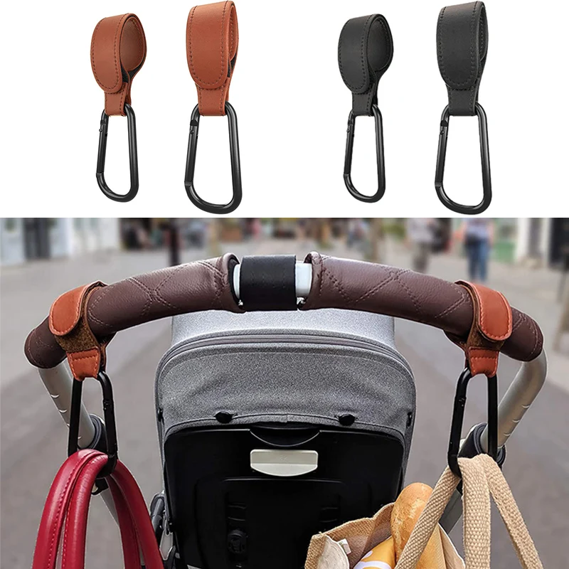 

1/2pcs PU Leather Baby Bag Stroller Hook Pram Rotate 360 Degree Rotatable Velcro Cart Organizer Pram Hook Stroller Accessories