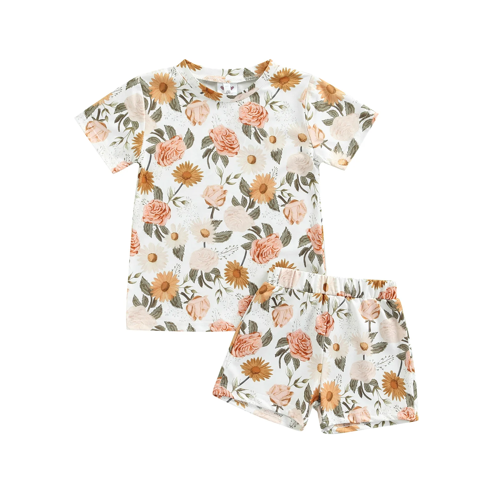 Baby Short Sleeve Tops + Shorts, Flower Pattern Elastic Waist Sweet Style Summer Clothing
Baby Short Sleeve Tops + Shorts, Flower Pattern Elastic Waist Sweet Style Summer Clothing