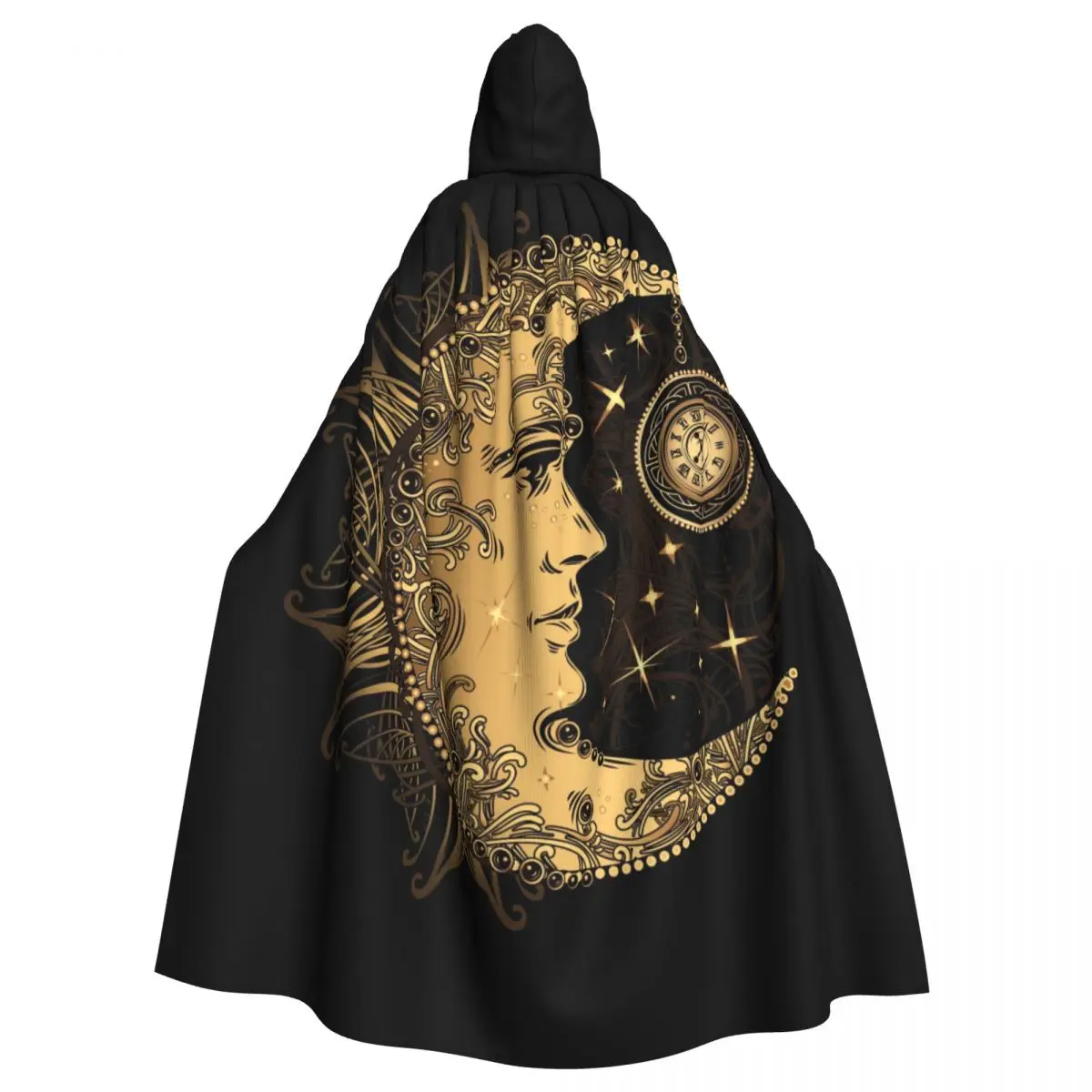 

Unisex Witch Party Reversible Hooded Adult Vampires Cape Cloak Golden Crescent Moon And Sun Mandala