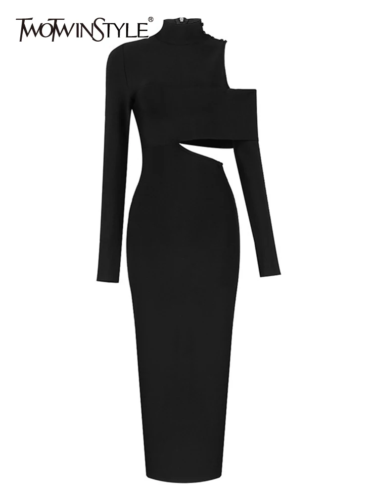 TWOTWINSTYLE Solid Slimming Dresses For Women Turtleneck Long Sleeves High Waist Hollow Out Designer Sexy Dress Female Fashion
TWOTWINSTYLE Solid Slimming Dresses For Women Turtleneck Long Sleeves High Waist Hollow Out Designer Sexy Dress Female Fashion