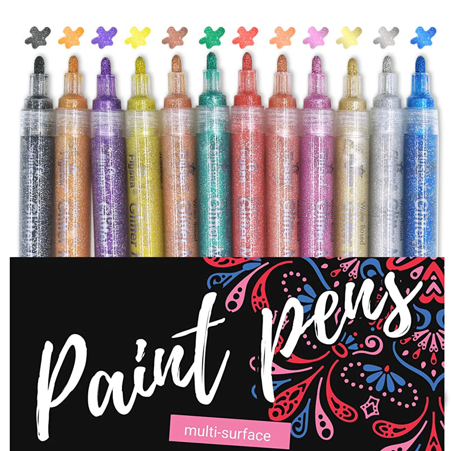 12 Sparkle Color Paint Markers Acrylic Glitter Paint Marker Pens Ultra Middle Point 2.0mm Paint Pen for Rock Painting DIY Crafts
12 Sparkle Color Paint Markers Acrylic Glitter Paint Marker Pens Ultra Middle Point 2.0mm Paint Pen for Rock Painting DIY Crafts