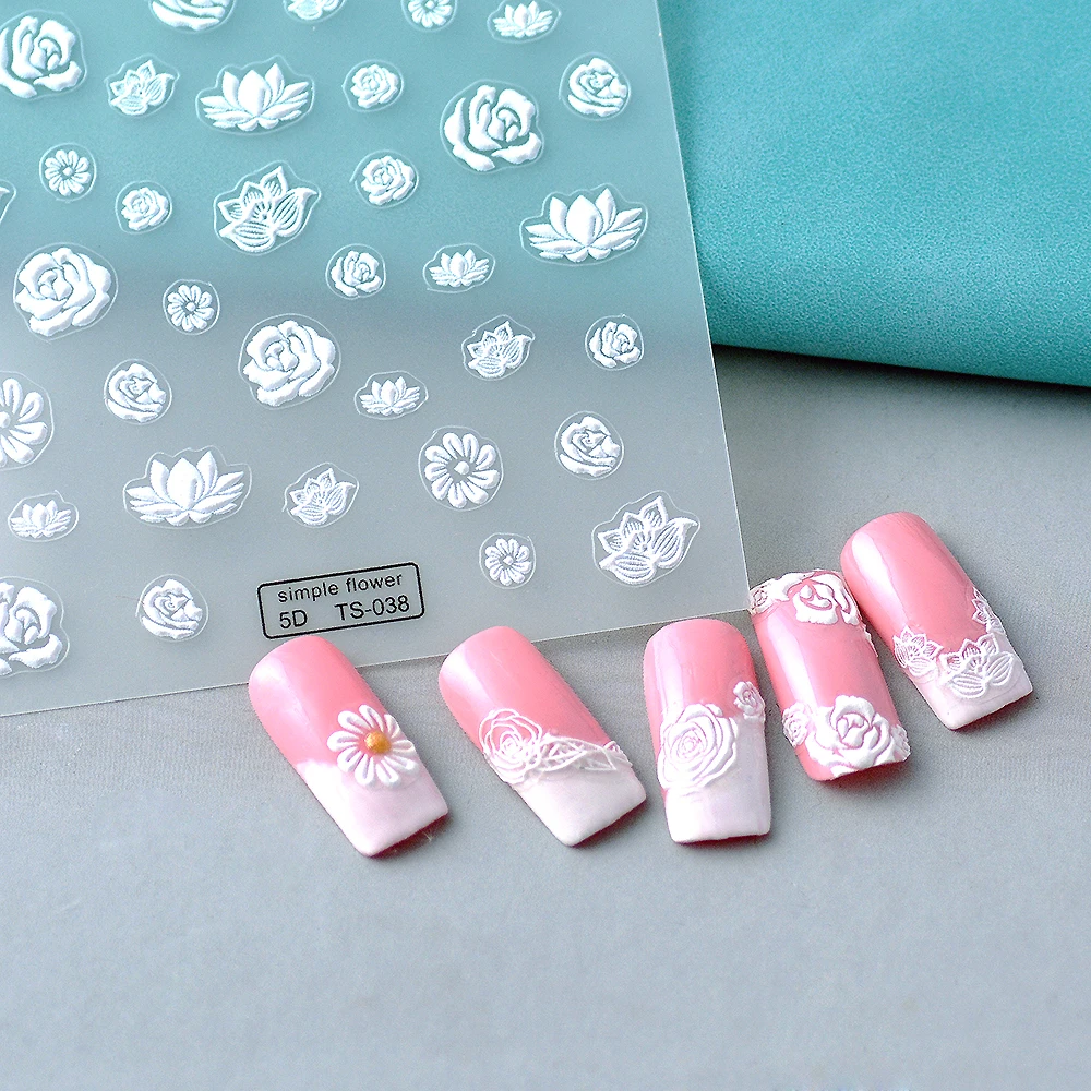 White Decoration Flowers 5D Embossed Nail Sliders Self-Adhesive Manicure Tips TS-038
White Decoration Flowers 5D Embossed Nail Sliders Self-Adhesive Manicure Tips TS-038