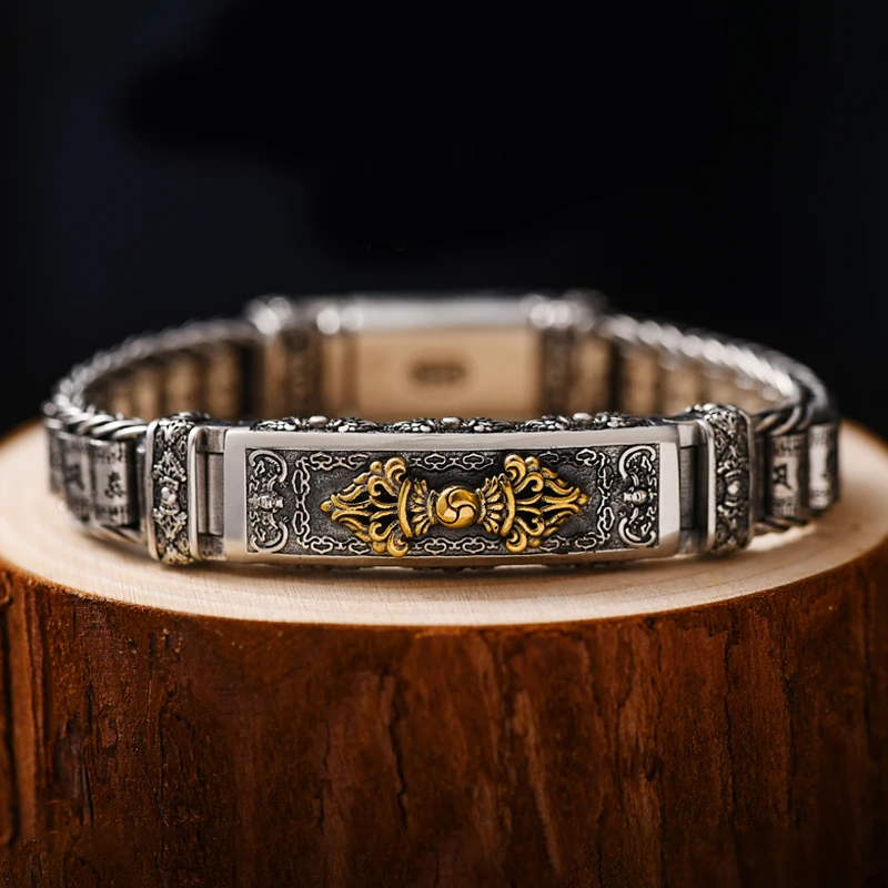 New Silver Bracelet Men's Personality Style Retro Creative Hand-woven Six-character Mantra Barrel Bead Chain For Boyfriend Gift
New Silver Bracelet Men's Personality Style Retro Creative Hand-woven Six-character Mantra Barrel Bead Chain For Boyfriend Gift