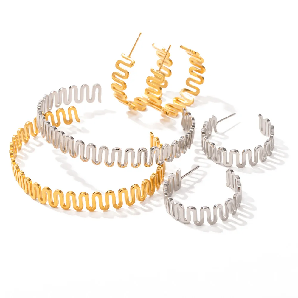 Stainless Steel PVD 18K Gold Plated Tarnish Waterproof Wave Bangles For Woman Jewelry Wholesale Trendy
Stainless Steel PVD 18K Gold Plated Tarnish Waterproof Wave Bangles For Woman Jewelry Wholesale Trendy