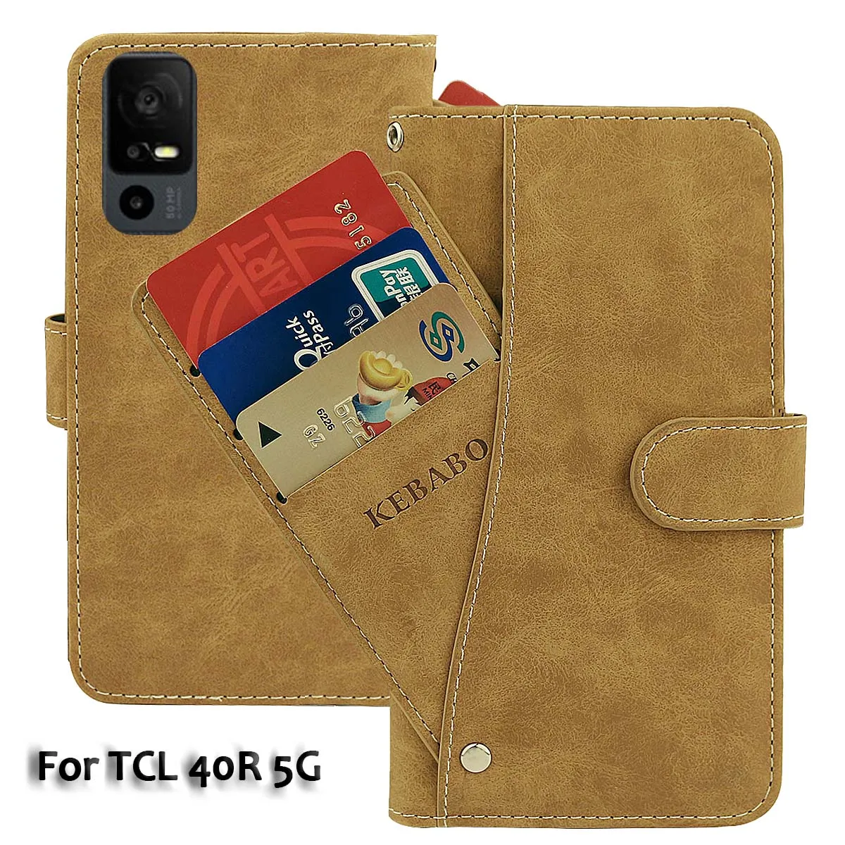 

Vintage Leather Wallet TCL 40R 5G Case 6.6" Flip Luxury Card Slots Cover Magnet Phone Protective Cases Bags