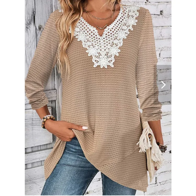 Women's Lace Long Sleeve Loose T-shirt V-neck Knit Sweater Autumn Winter Solid Color Retro Pullover Y2k Oversize Streewear Shirt
Women's Lace Long Sleeve Loose T-shirt V-neck Knit Sweater Autumn Winter Solid Color Retro Pullover Y2k Oversize Streewear Shirt