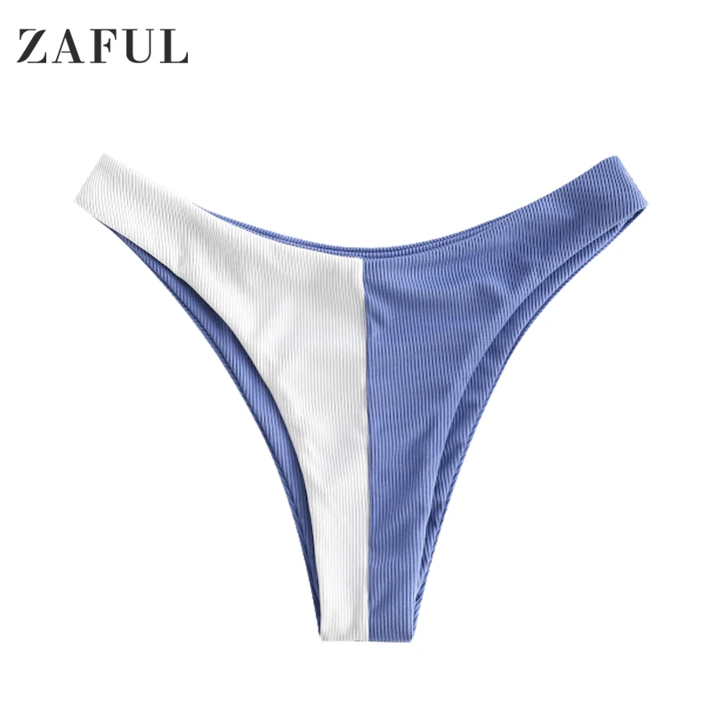 

ZAFUL Ribbed Colorblock Brazilian Bikini Bottom Women Sexy Low Waisted Swimwear Bottom