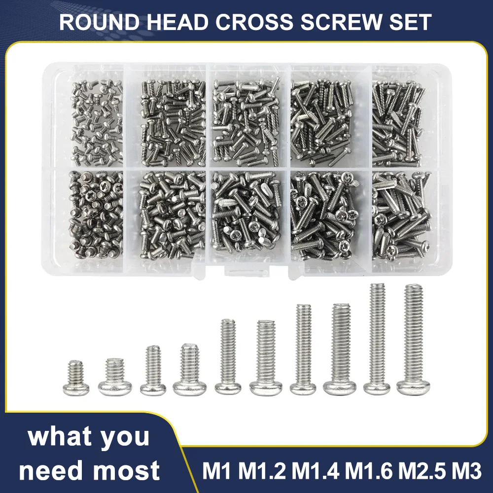 M1 M1.2 M1.4 M1.6 M2.5 M3 304 Stainless Steel Phillips Round Head Cross Screw Box Set Metric Thread Machine Bolt Assortment Kit
M1 M1.2 M1.4 M1.6 M2.5 M3 304 Stainless Steel Phillips Round Head Cross Screw Box Set Metric Thread Machine Bolt Assortment Kit