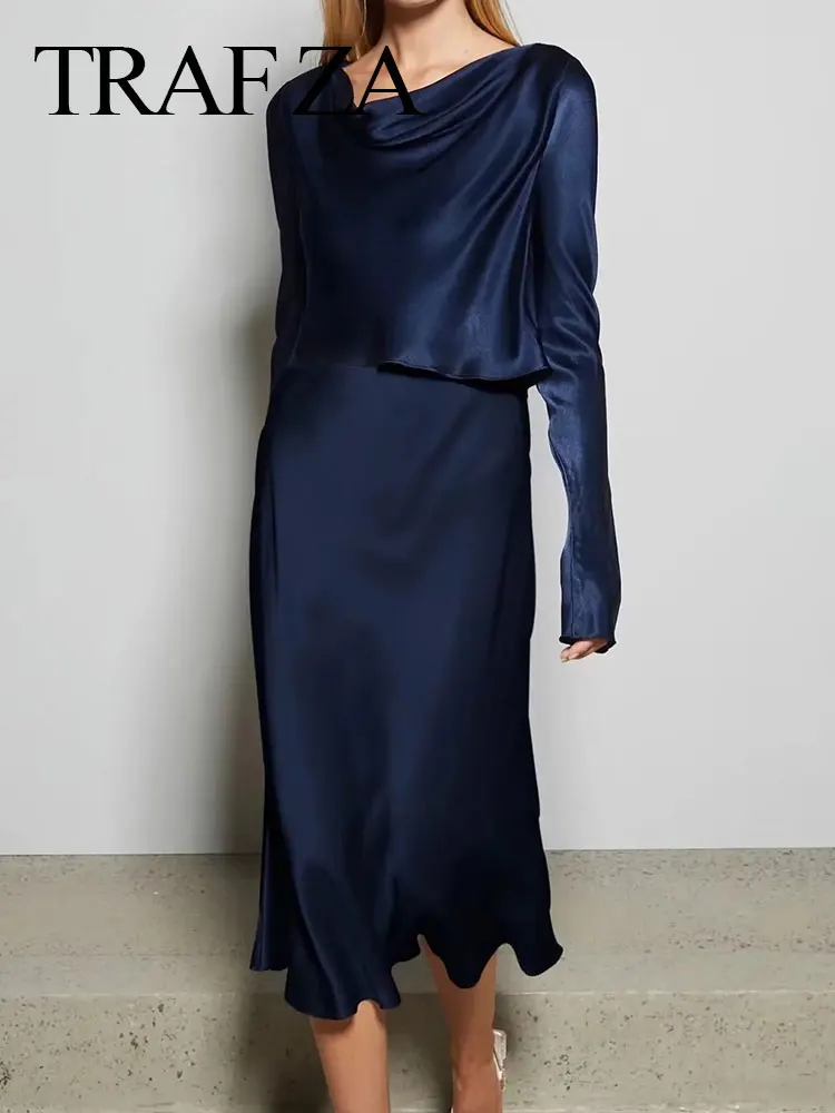 TRAF ZA Elegant Solid Color Pullover Pleated Satin Long-sleeved Short Top + Slim Simple Skirt For Women Daily 2 Piece Suit
TRAF ZA Elegant Solid Color Pullover Pleated Satin Long-sleeved Short Top + Slim Simple Skirt For Women Daily 2 Piece Suit