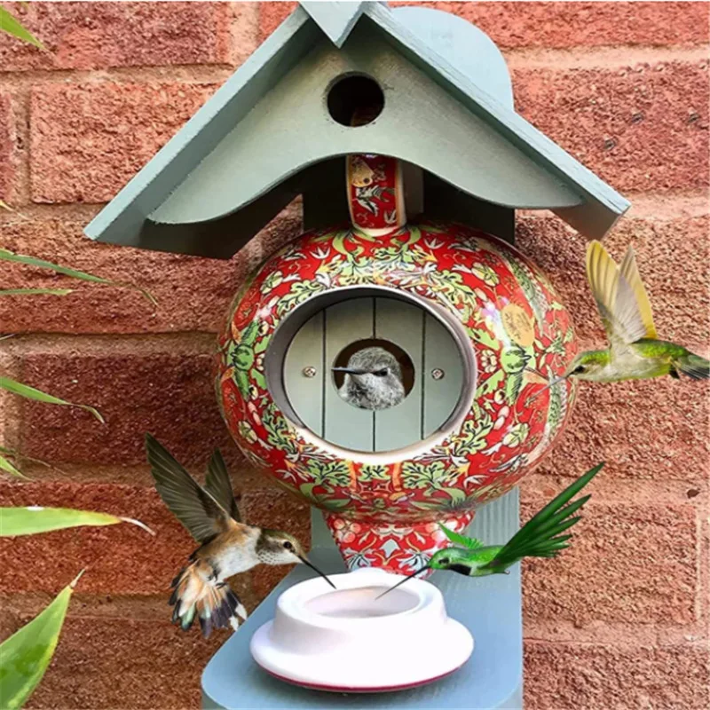 

Bird House and Feeder Morris Teal Teapot Bird Feeder, Wooden, Ceramic, Resin Birdhouse, Outdoor Hanging Garden Yard Decor.