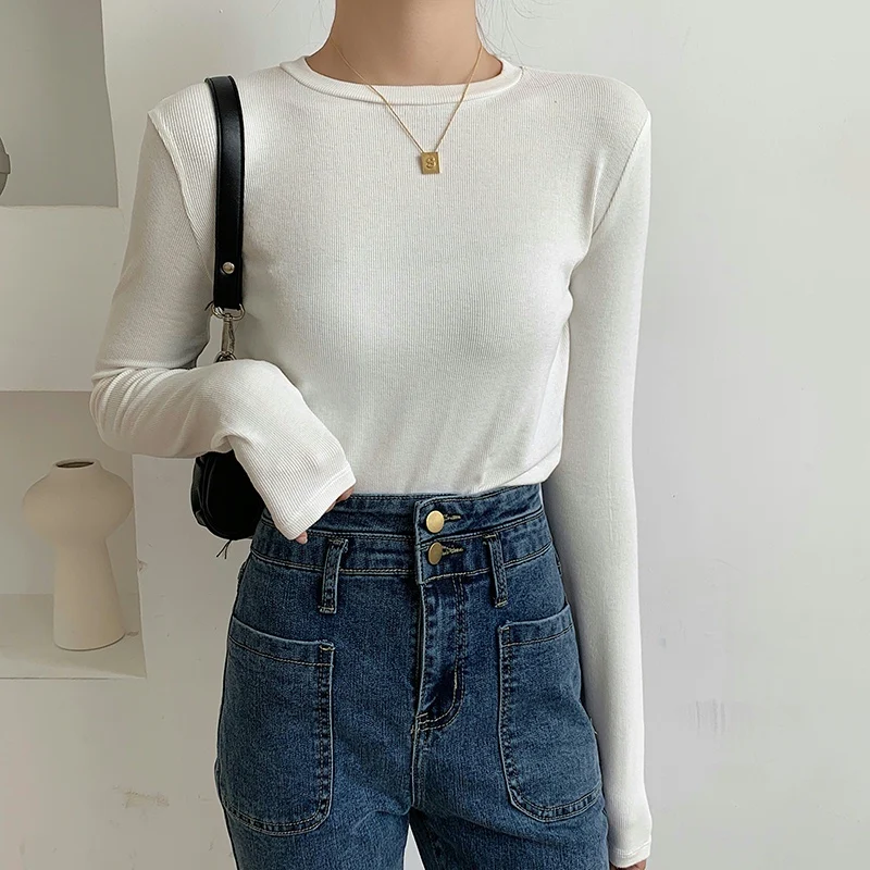 Cotton Baisc Long Sleeve T Shirt Women White Black Round Neck Casual Tee Shirts Female Korean Fashion Ladies Clothing T-shirts
Cotton Baisc Long Sleeve T Shirt Women White Black Round Neck Casual Tee Shirts Female Korean Fashion Ladies Clothing T-shirts