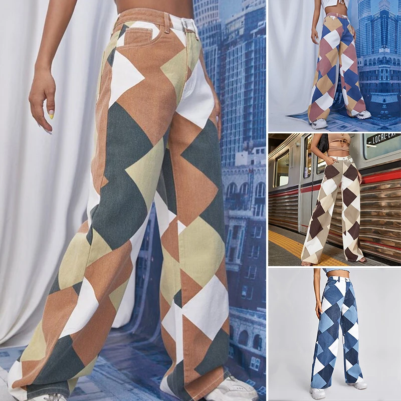 Women's Pants Wide and Straight Leg Jeans Pants Color Blocks Patch Style High Waist Denim Pants JAN88
Women's Pants Wide and Straight Leg Jeans Pants Color Blocks Patch Style High Waist Denim Pants JAN88