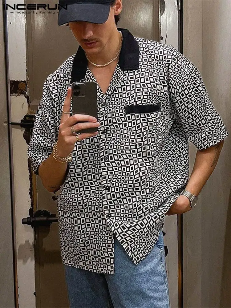 Fashion Casual Style Tops INCERUN Men's Plaid Stitching Blouse Stylish Streetwear Male Hot Sale Short-sleeved Shirts S-5XL 2022
Fashion Casual Style Tops INCERUN Men's Plaid Stitching Blouse Stylish Streetwear Male Hot Sale Short-sleeved Shirts S-5XL 2022